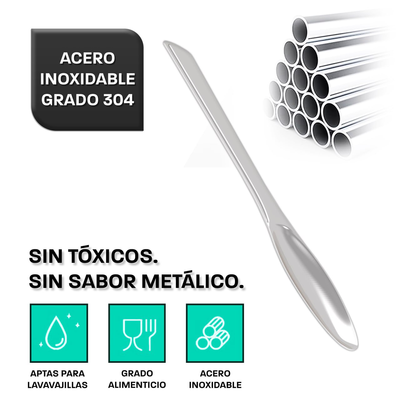 Detalle del mango de la cucharilla de café de diseño en acero inoxidable